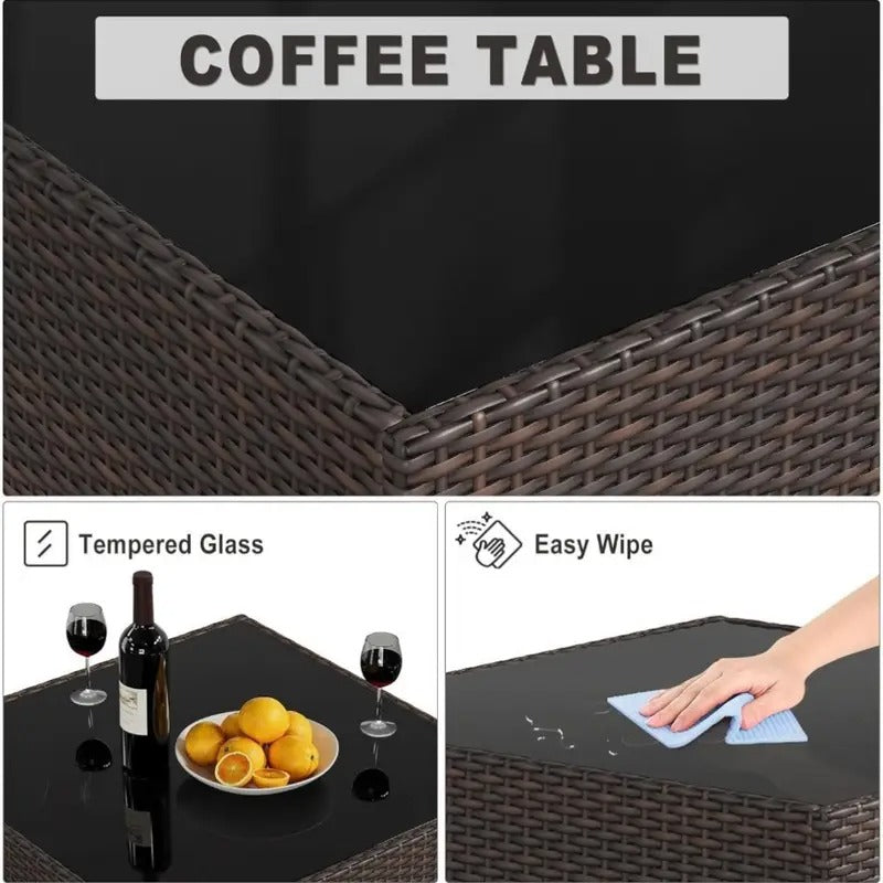 GAOMON 8pcs All-Weather Outdoor Patio Furniture Set - Rattan Wicker Sectional Sofa with Glass Table & Storage Box, Durable Weather-Resistant Design for Garden, Balcony, or Patio Use, Patio Furniture Set,