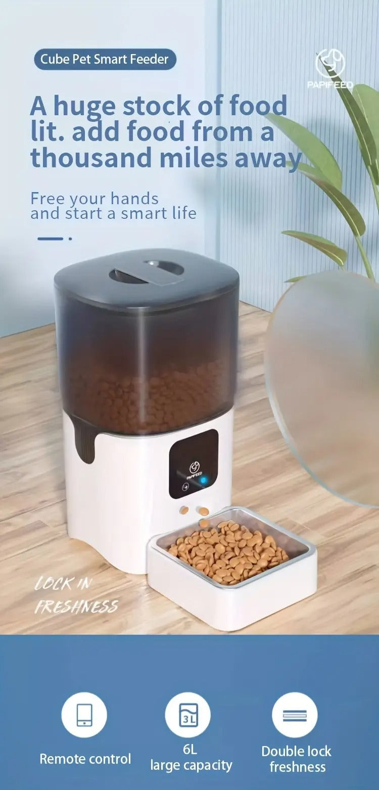 6L PAPIFEED Automatic Pet Feeder - Intelligent WiFi Timing Dosing Cat Dog Food Feeder