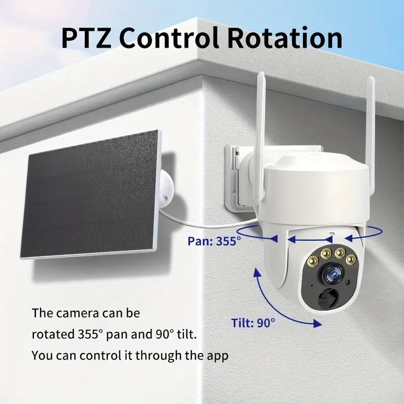 2pcs Wireless WiFi Outdoor Security Camera, Solar Powered Camera, Pan Tilt 360° View, PIR Human Detection, Color Night Vision, Wireless Surveillance Camera, Suitable for Home Security, Outdoor Farm, Remote Monitoring