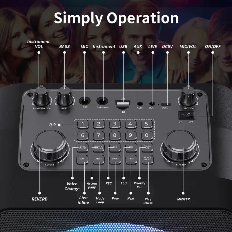 [Wireless Karaoke Speaker] Wireless Karaoke Speaker T19-T - 2 Microphones, Karaoke Machine for Adult, Home Speaker Karaoke System with RGB Light, Live Streaming Function