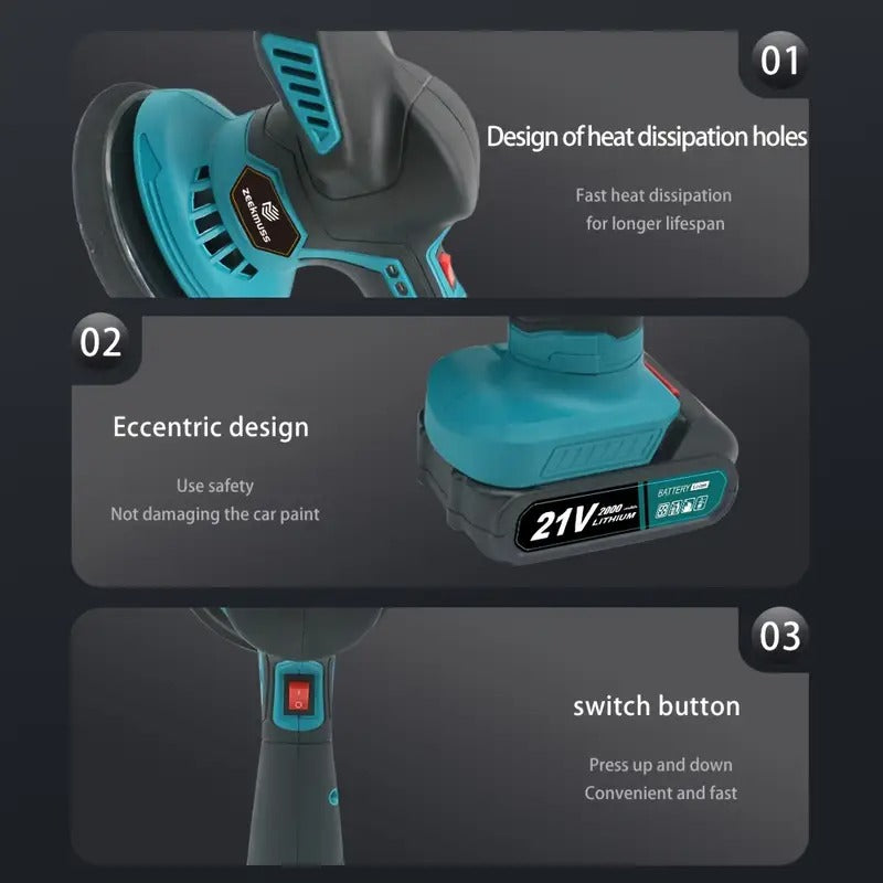 ZEEKMUSS Cordless Car Buffer Polisher, 6 Inch Dual Action Polisher Kit With 2pcs 21V 4.0Ah Rechargeable Battery, 6 Variable Speed 5500RPM Car Buffer Polisher For Car Detailing, Polishing, Waxin