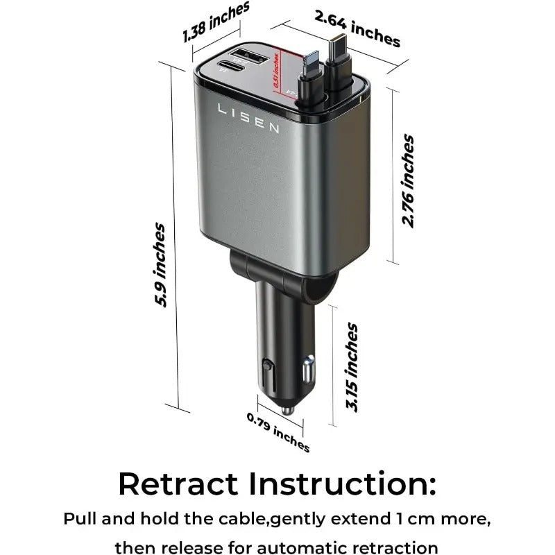Retractable Car Charger 69W USB C Car Accessories Adapter for iPhone 16 USB C Charger Fast Charging Toyota Tacoma Accessories Travel Essentials Gifts for Women Men for iPhone 16 Pro Max 15