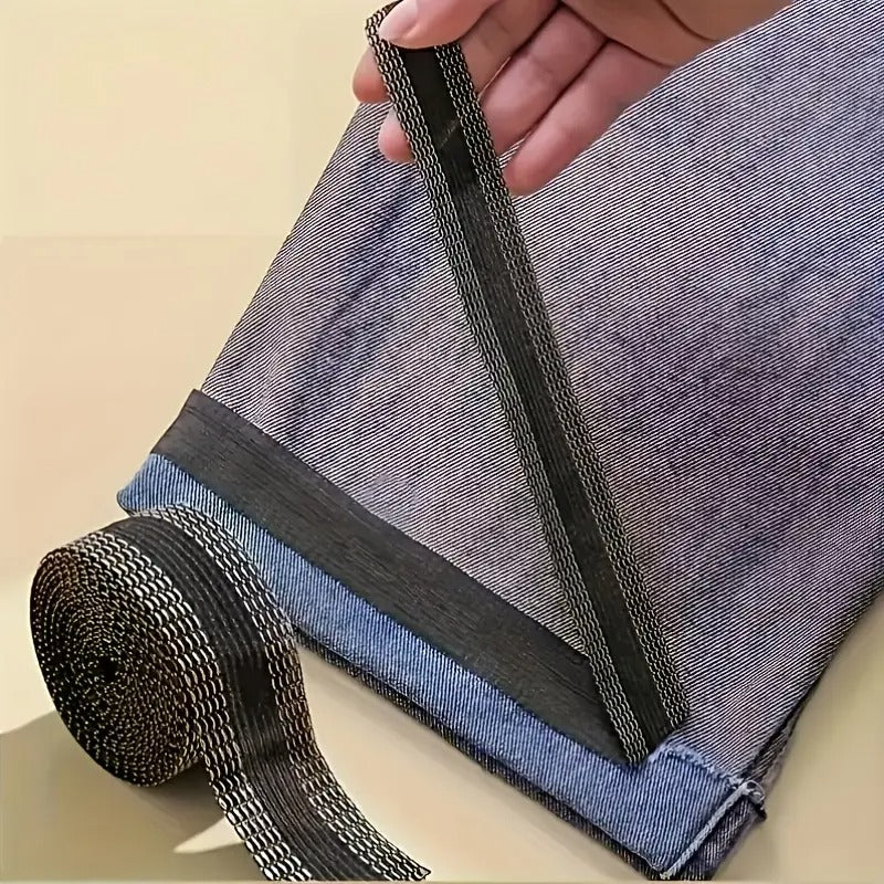 10 Rolls Iron-On Hemming Tape for Pants - Adjustable No-Sew Fabric Repair Strips for Jeans, Suits & More, Black, Denim & Fabric Repair, Easy Hemming Solution with Ironing Edge Tape