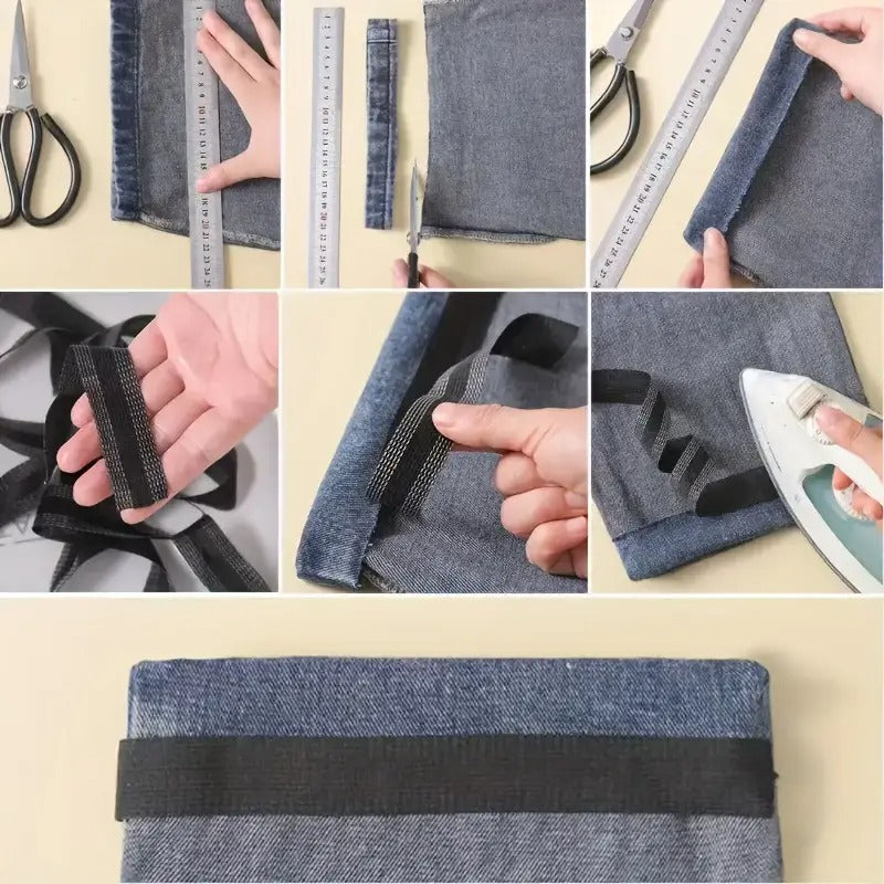 10 Rolls Iron-On Hemming Tape for Pants - Adjustable No-Sew Fabric Repair Strips for Jeans, Suits & More, Black, Denim & Fabric Repair, Easy Hemming Solution with Ironing Edge Tape