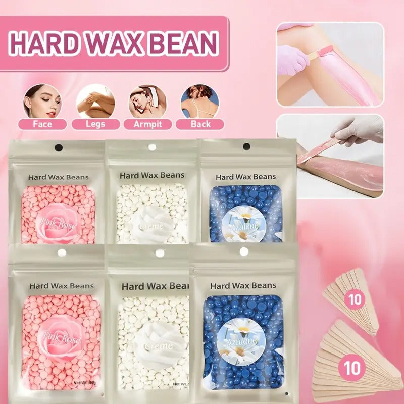 Wax Kit Hard Wax For Hair Removal 6 Packs Wax Beads Waxing Kit For Women Hot Wax Warmer Pot For Face, Eyebrow, Body, Bikini With 20pcs Wood Sticks And10pcs Nose Wax Sticks