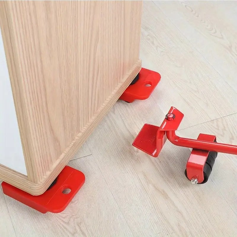5pcs Heavy Duty Furniture Movers with Red Metal Pads - Labor-Saving Moving Tool for Large Objects, Smooth Rolling Pulley Base for
