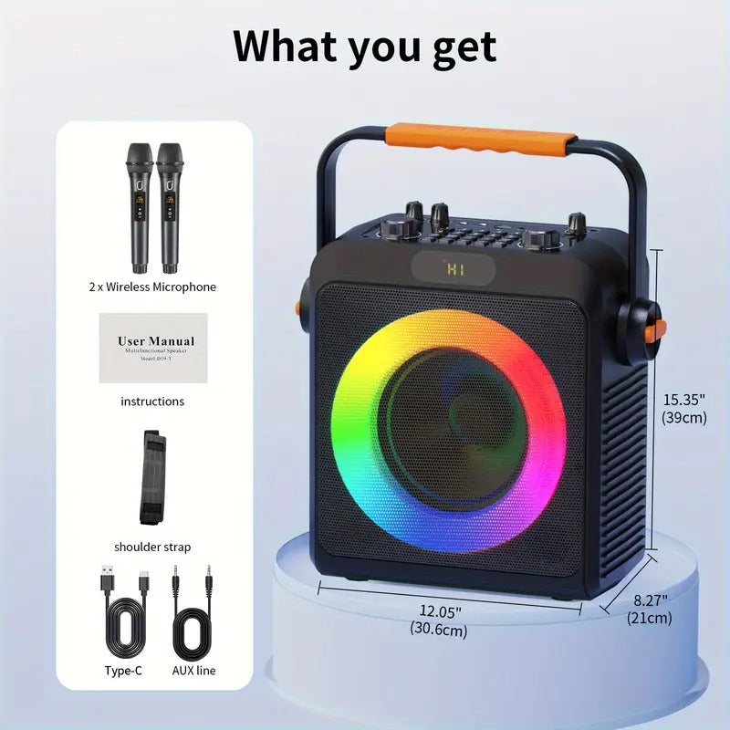 [Wireless Karaoke Speaker] Wireless Karaoke Speaker T19-T - 2 Microphones, Karaoke Machine for Adult, Home Speaker Karaoke System with RGB Light, Live Streaming Function