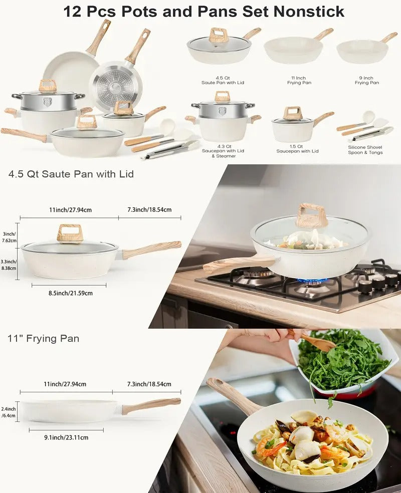 12/5 POTS And Pans Set, Non-stick Cookware Set, Induction Cookware Non-stick Granite Cooking Set, Including Frying Pan, Pan, Steamer, Silicone Spatula And Tongs, Father'S Day Gifts