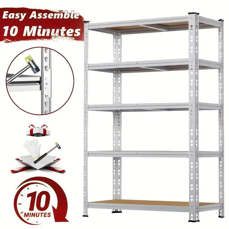 Heavy-Duty 60-Inch Heavy-Duty Five-Tier Industrial Shelving Unit - Garage, Warehouse, Kitchen, Office Storage Rack with Adjustable & Detachable Butterfly Hole, Sturdy Metal Construction, Floor Standing Organizer for Home,