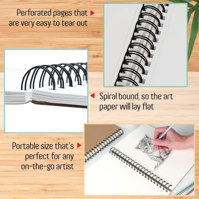 Mixed Media Sketchbook, 8.11” x 8.5”, Spiral Bound Sketch Pad with Thick Heavyweight Paper, 200 GSM, 120 LBS, for Wet & Dry Media - Watercolor Paint, Pencils, Charcoal, Pens