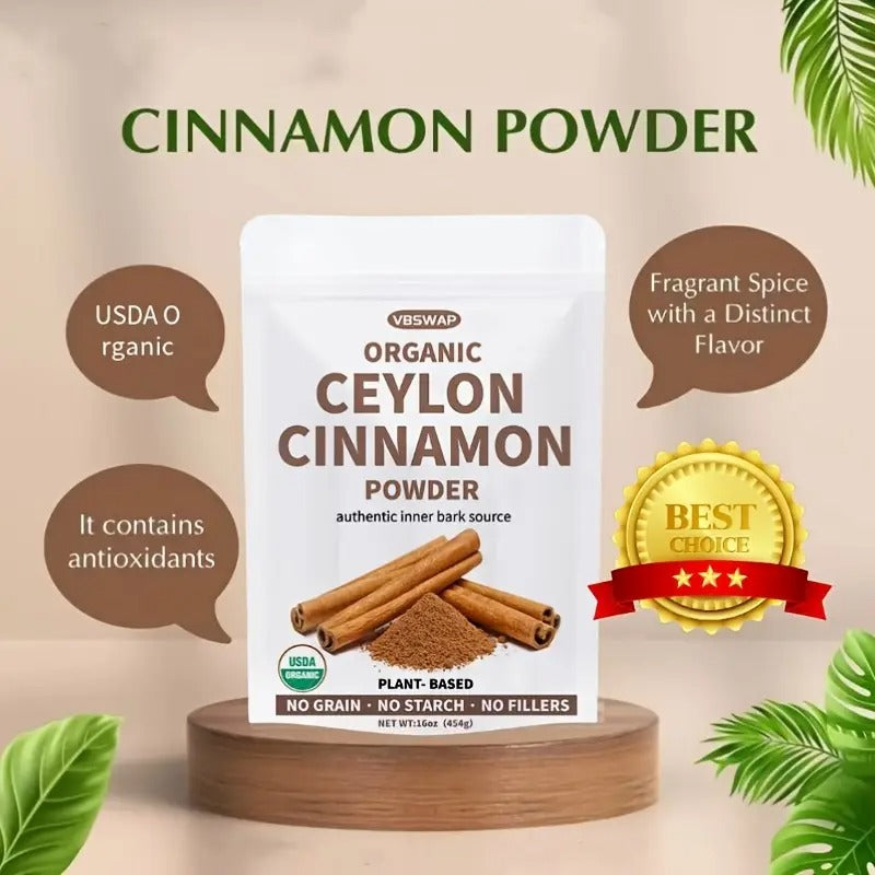 VBSWAP Organic Ceylon Cinnamon Powder, 1 lb | Authentic Sri Lankan Spice for Baking, Cooking & Beverages | Plant-Based, Preservative-Free, Reusable Sealed Bag | Perfect for Spices, Seasonings & Drinks
