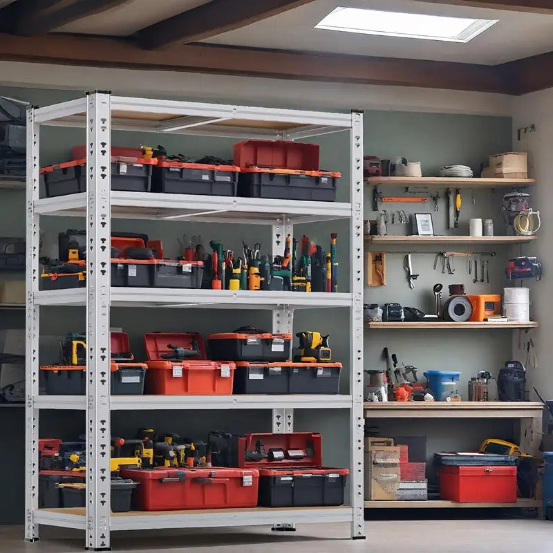 Heavy-Duty 60-Inch Heavy-Duty Five-Tier Industrial Shelving Unit - Garage, Warehouse, Kitchen, Office Storage Rack with Adjustable & Detachable Butterfly Hole, Sturdy Metal Construction, Floor Standing Organizer for Home,