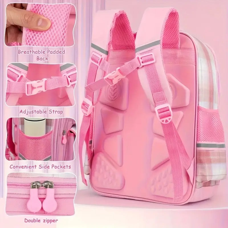 Sanrio Melody Pink Backpack Set Includes * 1 Backpack, * 6 Badges, * 3 Cards, * 1 Card Holder, * 1 Lunch Bag, * 1 Student Backpack, Back to School Backpack, Travel Backpack, Suitable for Teenagers