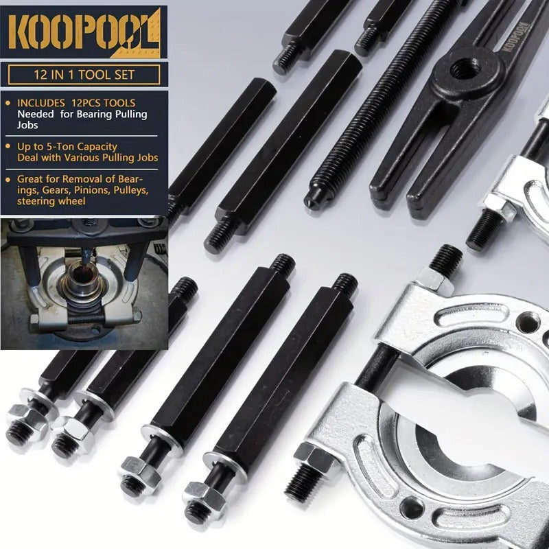 [Bearing Puller] 12pcs Bearing Puller | Gear Puller Set, Wheel Bearing Removal Tool, Wheel Hub Axle Puller Set, Bearing Separator With 2' And 3' Bearing Separator Jaws, Without Battery