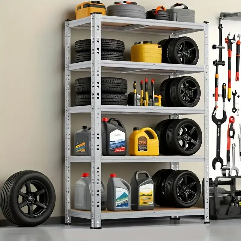 Heavy-Duty 60-Inch Heavy-Duty Five-Tier Industrial Shelving Unit - Garage, Warehouse, Kitchen, Office Storage Rack with Adjustable & Detachable Butterfly Hole, Sturdy Metal Construction, Floor Standing Organizer for Home,