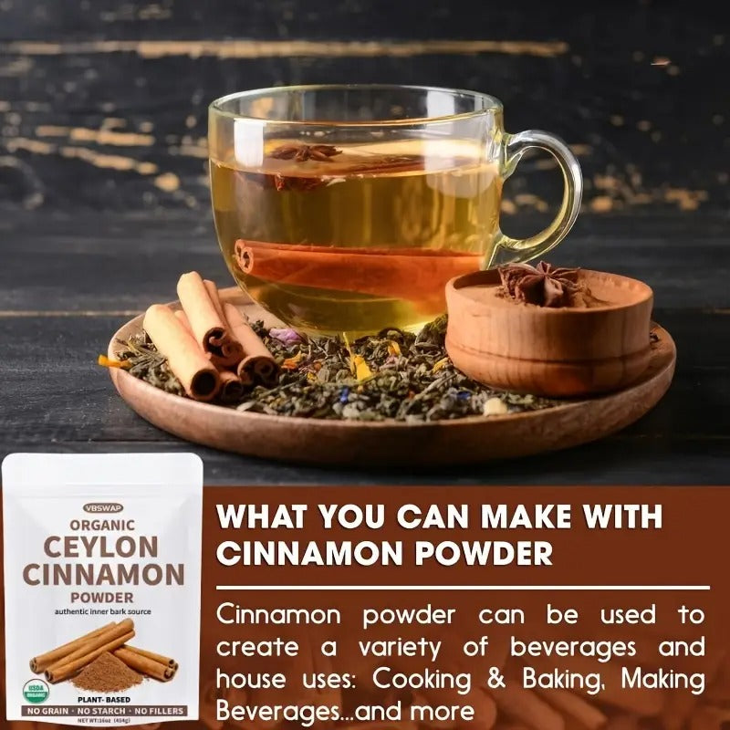 VBSWAP Organic Ceylon Cinnamon Powder, 1 lb | Authentic Sri Lankan Spice for Baking, Cooking & Beverages | Plant-Based, Preservative-Free, Reusable Sealed Bag | Perfect for Spices, Seasonings & Drinks