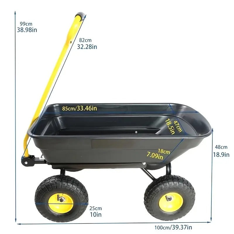 Heavy-Duty All-Terrain Wheelbarrow with 350lb Capacity, Leak-Proof & Break-Resistant Design, Durable Plastic Construction for Gardening, Camping, Outdoor Use,
