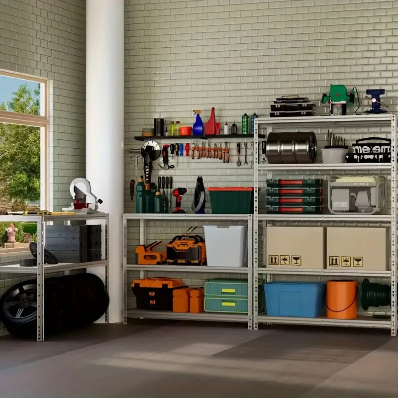 Heavy-Duty 60-Inch Heavy-Duty Five-Tier Industrial Shelving Unit - Garage, Warehouse, Kitchen, Office Storage Rack with Adjustable & Detachable Butterfly Hole, Sturdy Metal Construction, Floor Standing Organizer for Home,