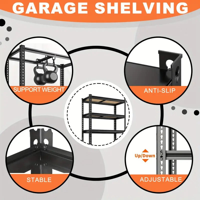 Heavy Duty Garage Shelving Unit - Extra Tall 72-Inch Heavy Duty Steel Storage Rack, 5-Tier Industrial Shelving for Garage, Workshop, Kitchen, Pantry - Space-Saving Heavy Duty Shelves with Easy No-Tools Assembly, Sturdy Base