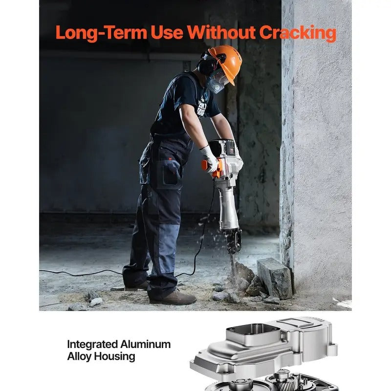 VEVOR Demolition Jack Hammer, 2100W Heavy Duty Electric Jackhammer, 1650 BPM Industrial-Grade Concrete Breaker, Comes with 1 Point Chisel, 1 Flat Chisel, Storage Case, Gloves and Goggles