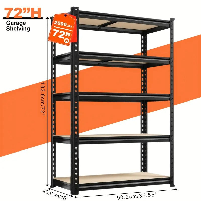 Heavy Duty Garage Shelving Unit - Extra Tall 72-Inch Heavy Duty Steel Storage Rack, 5-Tier Industrial Shelving for Garage, Workshop, Kitchen, Pantry - Space-Saving Heavy Duty Shelves with Easy No-Tools Assembly, Sturdy Base