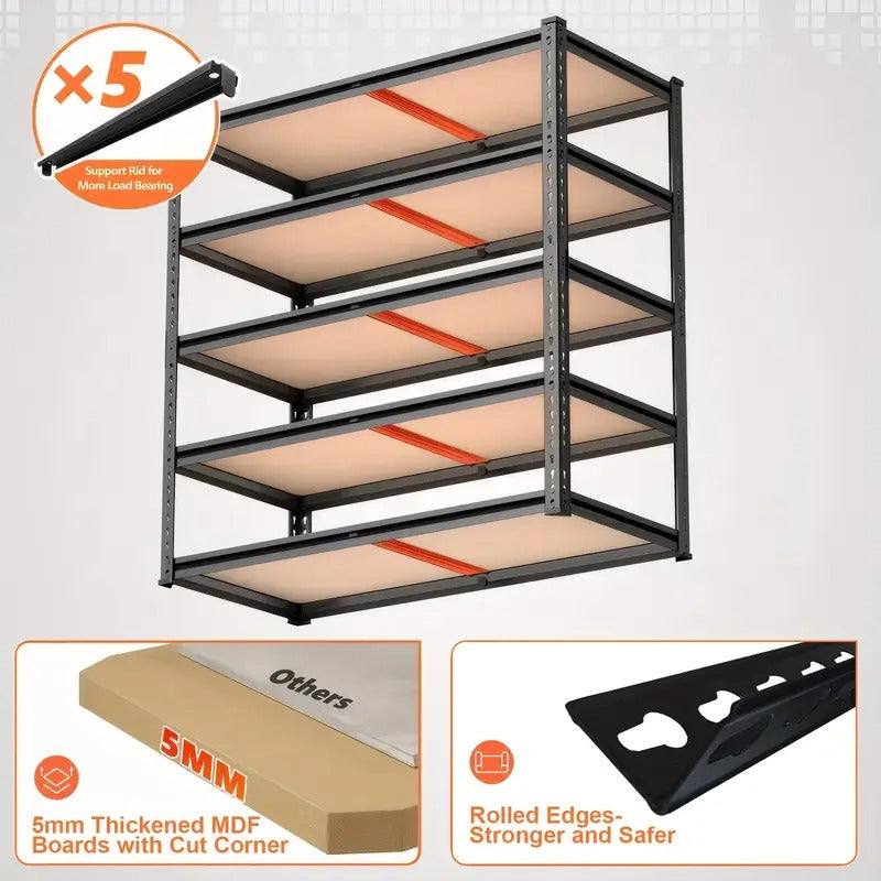Heavy Duty Garage Shelving Unit - Extra Tall 72-Inch Heavy Duty Steel Storage Rack, 5-Tier Industrial Shelving for Garage, Workshop, Kitchen, Pantry - Space-Saving Heavy Duty Shelves with Easy No-Tools Assembly, Sturdy Base