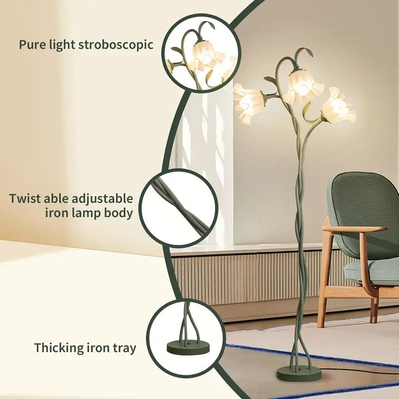 [Creative LED Floor Lamp] 3-Color Temperatures LED Modern Art Flower Floor Lamp, Flexible Arm Creative DIY Shape | Suitable For Bedroom, Living Room, Study And Hotel Home Decoration (Included 3 Bulbs Inside)