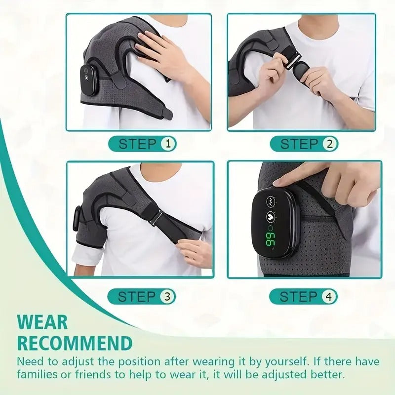 Wireless Heating Shoulder Wrap And Massager - 3 Heat/3 Vibration Settings, Adjustable Straps, Suitable for Shoulders And Knees, Portable Shoulder Heating Pad, Home And Travel Massager.