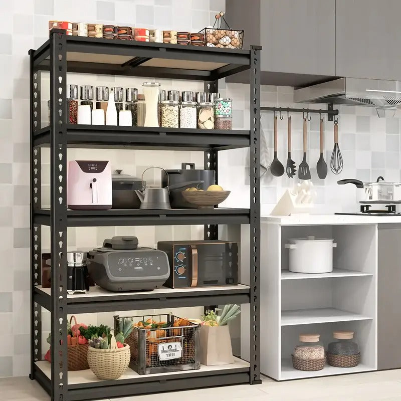 Heavy Duty Garage Shelving Unit - Extra Tall 72-Inch Heavy Duty Steel Storage Rack, 5-Tier Industrial Shelving for Garage, Workshop, Kitchen, Pantry - Space-Saving Heavy Duty Shelves with Easy No-Tools Assembly, Sturdy Base