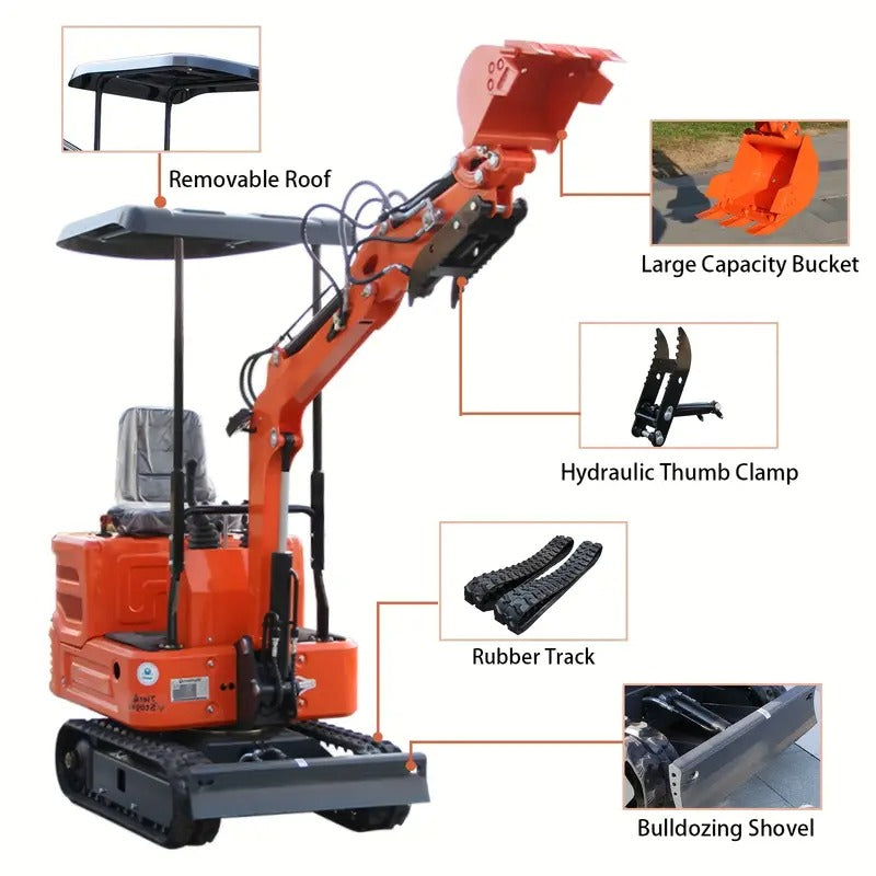 1-Ton Mini Excavator] Brand New Heavy-Duty 1-Ton Crawler Mini Excavator with Free Ripper | Hydraulic Clamp & Built-in Protection Device | Efficient Material Handling for Factories, Warehouses & Construction Sites