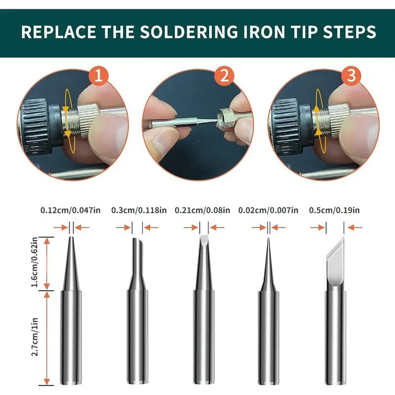 10pcs/set Automatic Hand-held Soldering Iron Kit with 5pcs Soldering Tips, Desoldering Pump, Tweezers, Soldering Wires, Mini Bracket for Circuit Boards for Home DIY and Electronics Repair