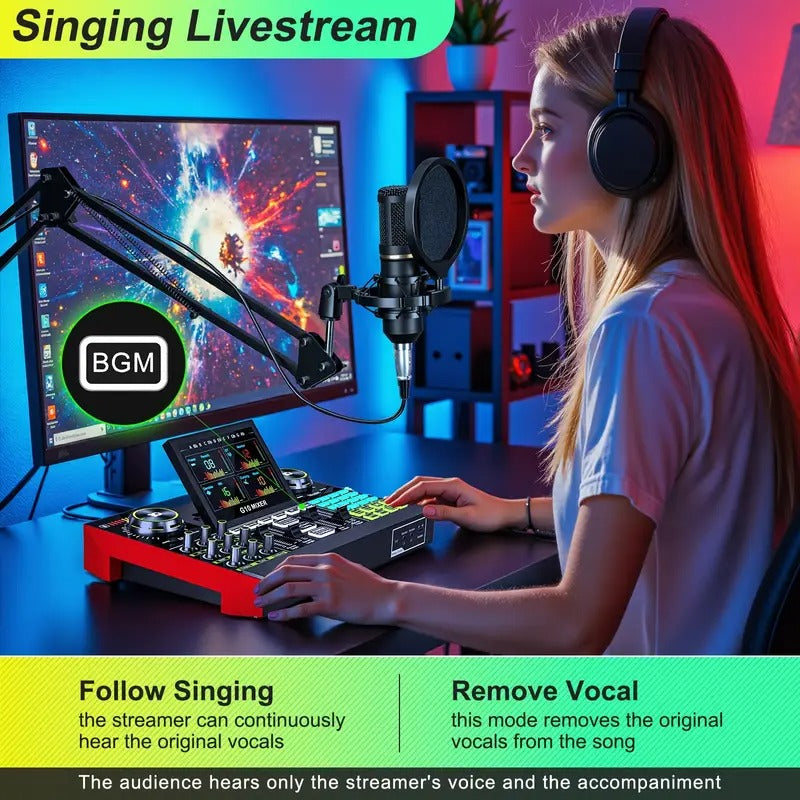 Tenlamp G10 BM800 Mic Mixer Set Podcast Influencer KOL Singing Gaming DJ Mixing Station Controller Equipment Studio Professional Recording Electronic Music Mixer Power Karaoke Machine Available Dynamic Condenser Wired Microphone Portable Microfono