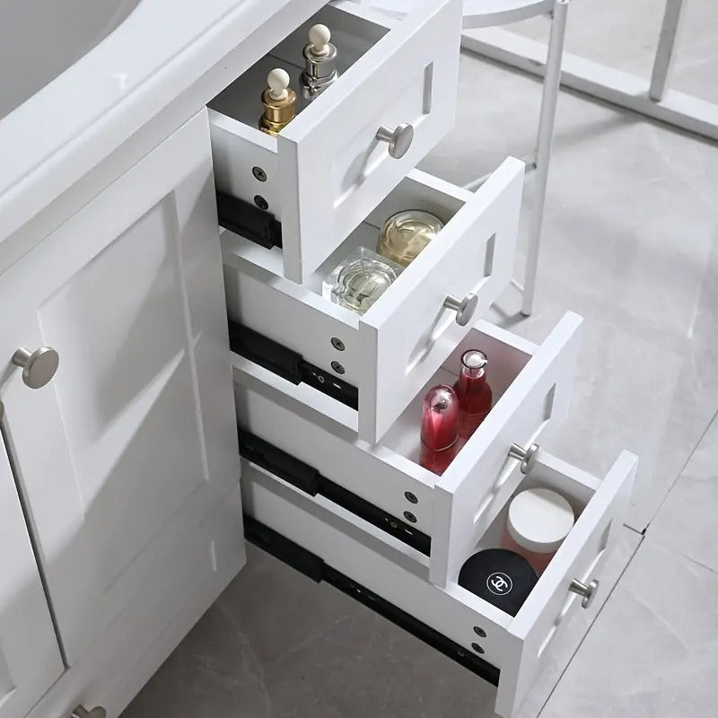 32" White Modern Freestanding 2 Door& 5 Drawer Single Bathroom Vanity Set With Ceramic Sink