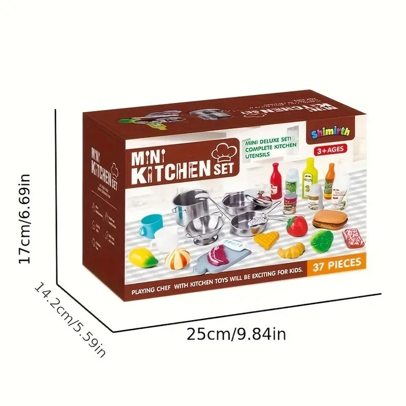 [Kids Play Kitchen] 37PCS Pretend Play Kitchen Accessories | Kids Kitchen Playset Stainless Steel Play Pots And Pans Sets For Kids, Apron & Chef Hat, Cooking Utensils, Play Food | For Christmas, Halloween Gift