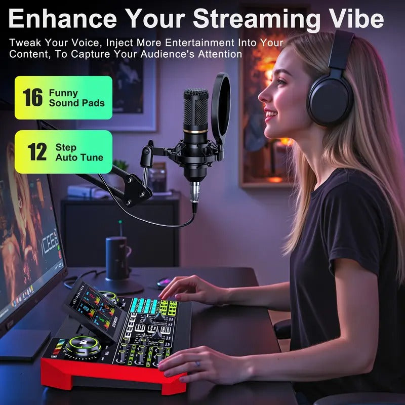 Tenlamp G10 BM800 Mic Mixer Set Podcast Influencer KOL Singing Gaming DJ Mixing Station Controller Equipment Studio Professional Recording Electronic Music Mixer Power Karaoke Machine Available Dynamic Condenser Wired Microphone Portable Microfono