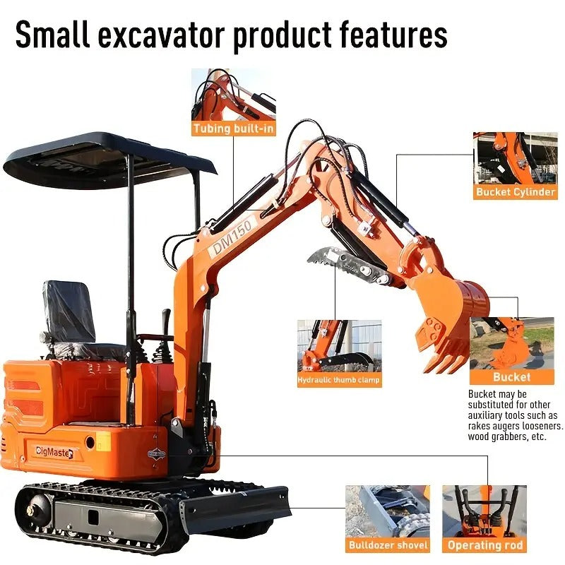 1-Ton Mini Excavator] Brand New Heavy-Duty 1-Ton Crawler Mini Excavator with Free Ripper | Hydraulic Clamp & Built-in Protection Device | Efficient Material Handling for Factories, Warehouses & Construction Sites