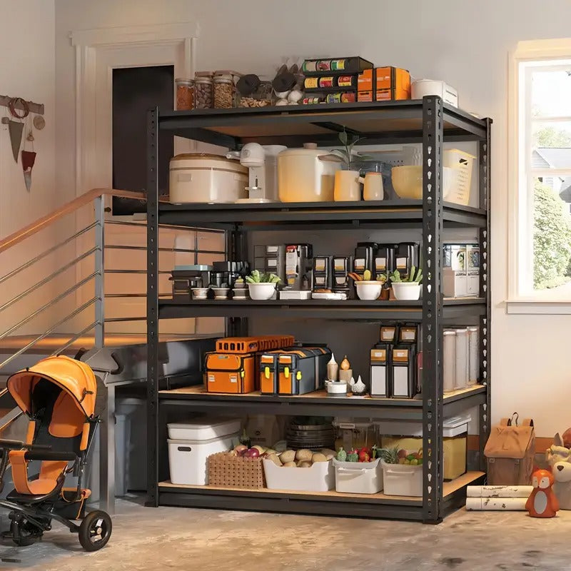 Heavy Duty Garage Shelving Unit - Extra Tall 72-Inch Heavy Duty Steel Storage Rack, 5-Tier Industrial Shelving for Garage, Workshop, Kitchen, Pantry - Space-Saving Heavy Duty Shelves with Easy No-Tools Assembly, Sturdy Base