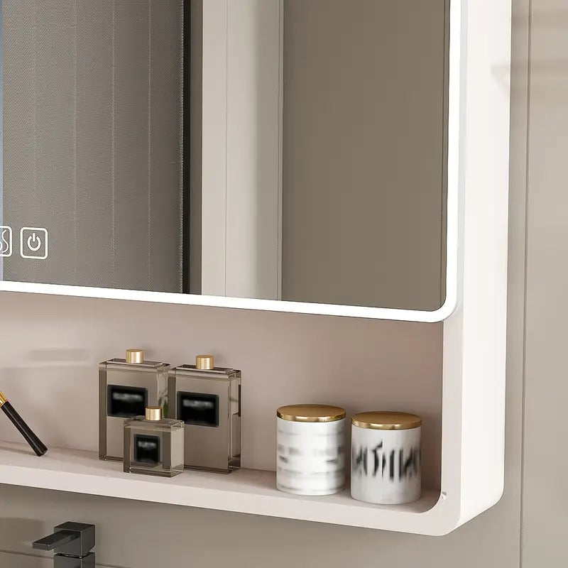 [35"x28" Smart Mirror] Legend Stone 35"x28" Aluminum Bathroom Mirror Cabinet | Smart LED Lighting, Defogging, Touch Button Control, Wall-Mounted Vanity Mirror with
