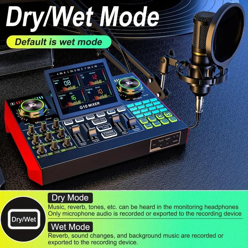 Tenlamp G10 BM800 Mic Mixer Set Podcast Influencer KOL Singing Gaming DJ Mixing Station Controller Equipment Studio Professional Recording Electronic Music Mixer Power Karaoke Machine Available Dynamic Condenser Wired Microphone Portable Microfono