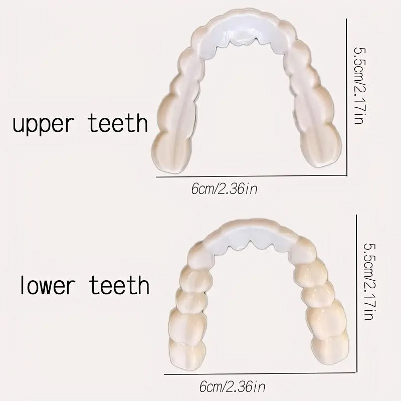 A Pack of 2-6 Disposable White Dental Trays That Are Easy to Clean, Suitable for Both Men And Women, Flexible, Adjustable, And Can Cover Missing Teeth, As Well As Stains from Smoking, Coffee, And Yellowing. They Are Convenient to Use.