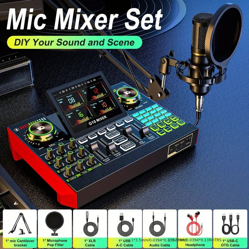 Tenlamp G10 BM800 Mic Mixer Set Podcast Influencer KOL Singing Gaming DJ Mixing Station Controller Equipment Studio Professional Recording Electronic Music Mixer Power Karaoke Machine Available Dynamic Condenser Wired Microphone Portable Microfono