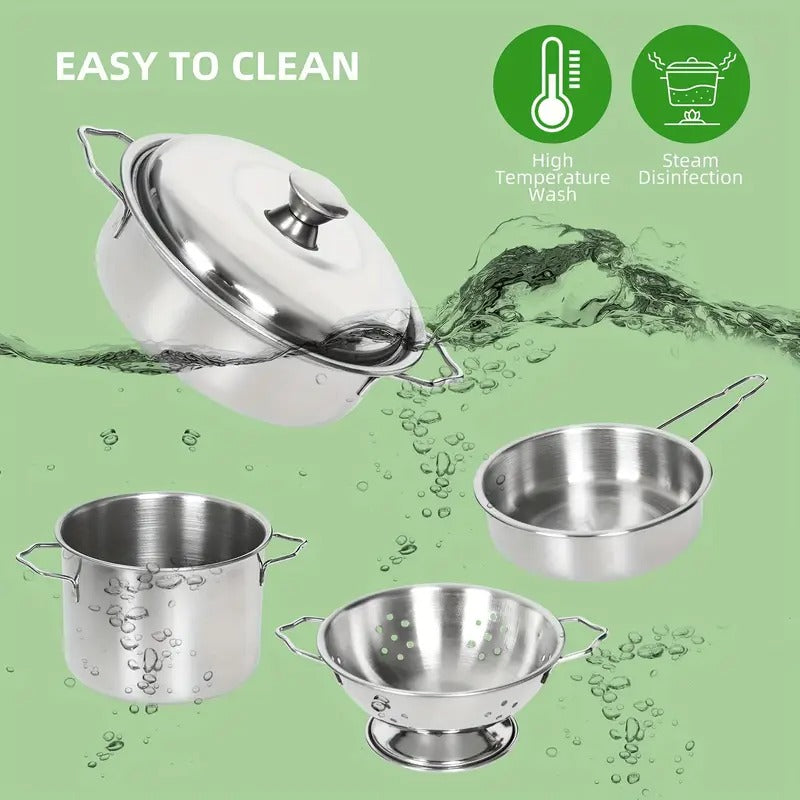 [Kids Play Kitchen] 37PCS Pretend Play Kitchen Accessories | Kids Kitchen Playset Stainless Steel Play Pots And Pans Sets For Kids, Apron & Chef Hat, Cooking Utensils, Play Food | For Christmas, Halloween Gift