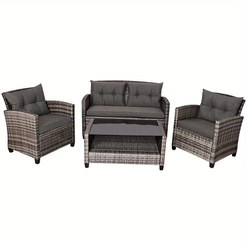 8pcs Lifezeal Patio Rattan Furniture Set in Gray - Modern Outdoor Wicker Sofa and Table Set with All-Weather PE Rattan, Soft Cushions, and Durable Steel Frame - Includes 2 Loveseats, 4 Single Sofas, 2 Coffee Tables, and More for Garden, Lawn, Balcony,