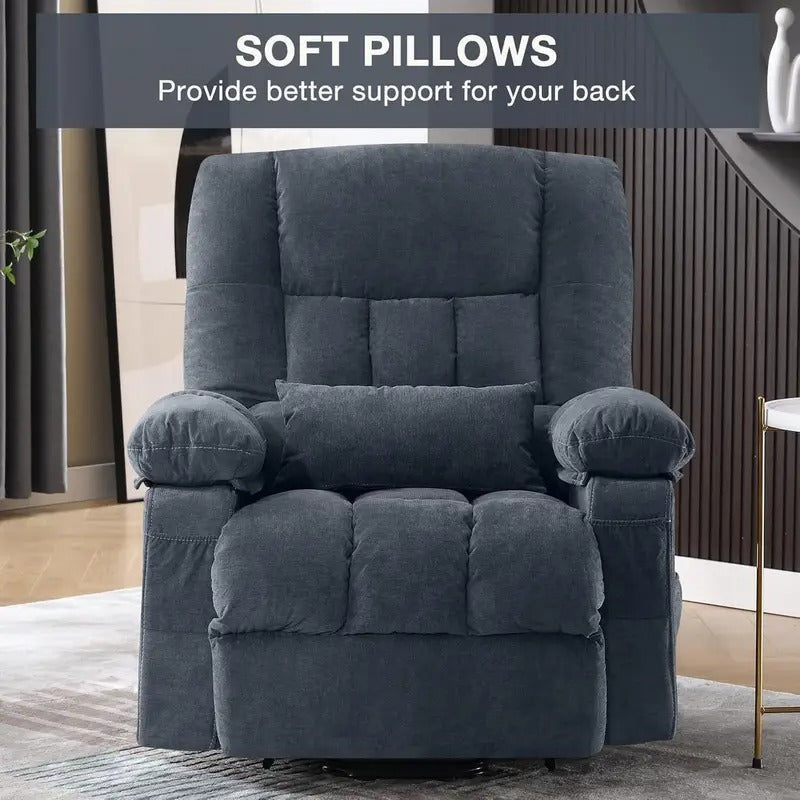 [Heat Massage Recliner] JONPONY Ergonomic Power Lift Recliner Chair - Heat & Massage, Infinite Positions, Side Pocket & USB Charging Port, Dark Blue Upholstery, Comfortable for Elderly, Reading, or Relaxing in Living Room