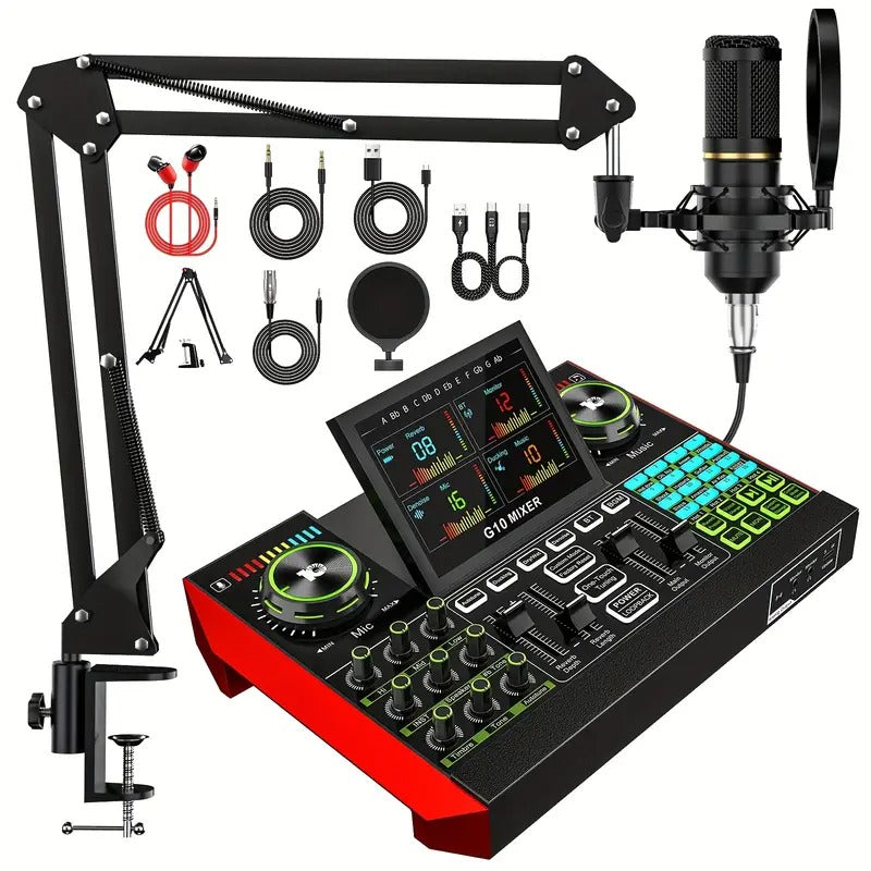 Tenlamp G10 BM800 Mic Mixer Set Podcast Influencer KOL Singing Gaming DJ Mixing Station Controller Equipment Studio Professional Recording Electronic Music Mixer Power Karaoke Machine Available Dynamic Condenser Wired Microphone Portable Microfono