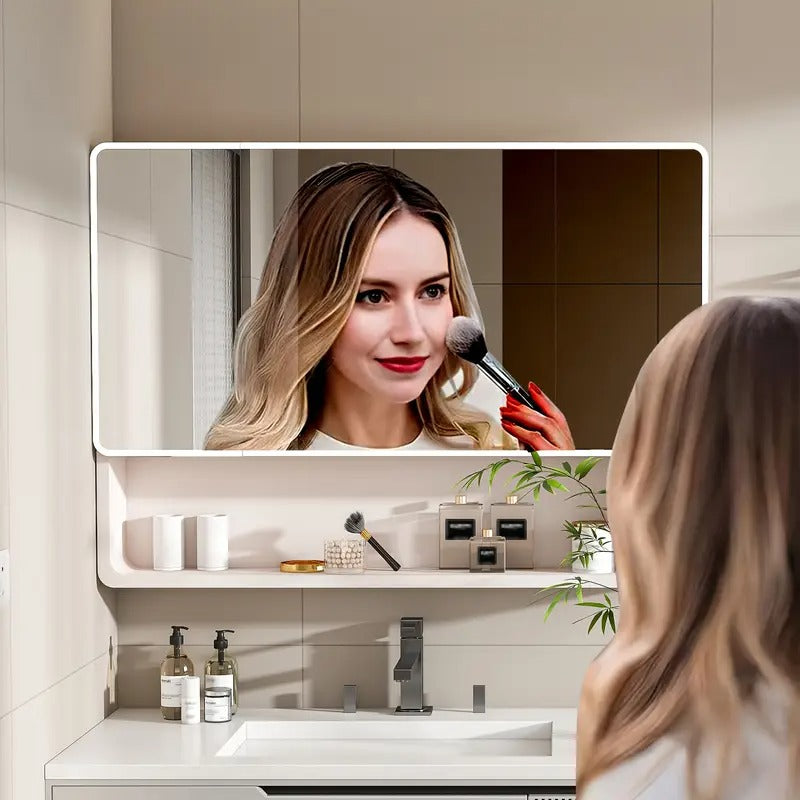 [35"x28" Smart Mirror] Legend Stone 35"x28" Aluminum Bathroom Mirror Cabinet | Smart LED Lighting, Defogging, Touch Button Control, Wall-Mounted Vanity Mirror with