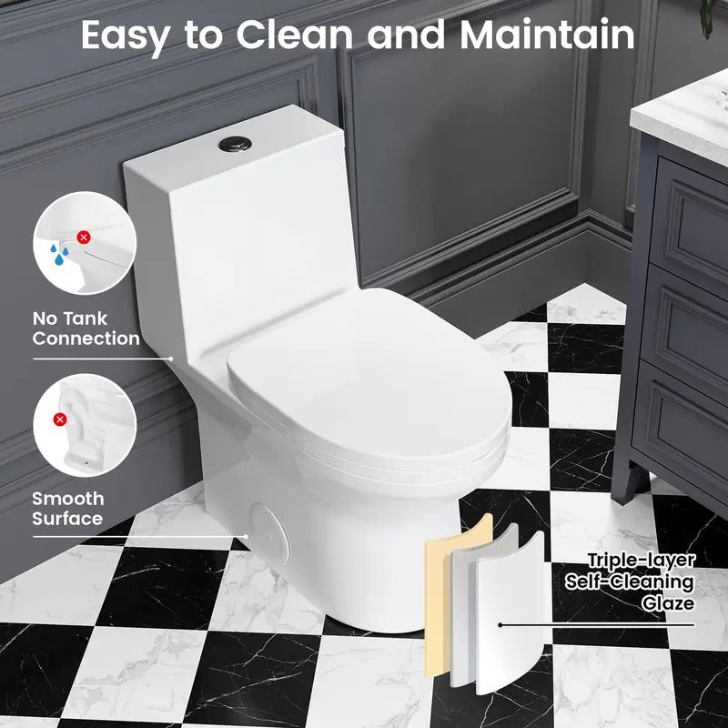 Sotomo Ada Compliant One-piece Toilet, 1.1/1.6 Gpf Dual Flush, Water-Saving,Map 800g, Quick Release & Soft Close Toilet Seat