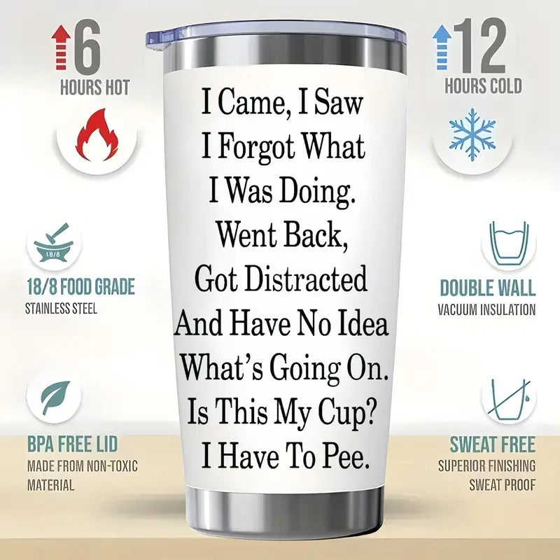 Funny Quote Tumbler - "I Forgot What I Was Doing" - 20oz Stainless Steel Cup with Lid, Spill-Proof Travel Mug for Hot/Cold Drinks - Birthday, Office, Holiday Gifts - BPA-Free, Hand Wash Only, Everyday Drinkware