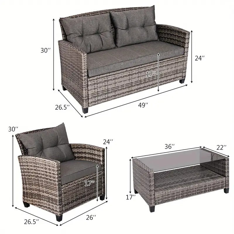 8pcs Lifezeal Patio Rattan Furniture Set in Gray - Modern Outdoor Wicker Sofa and Table Set with All-Weather PE Rattan, Soft Cushions, and Durable Steel Frame - Includes 2 Loveseats, 4 Single Sofas, 2 Coffee Tables, and More for Garden, Lawn, Balcony,