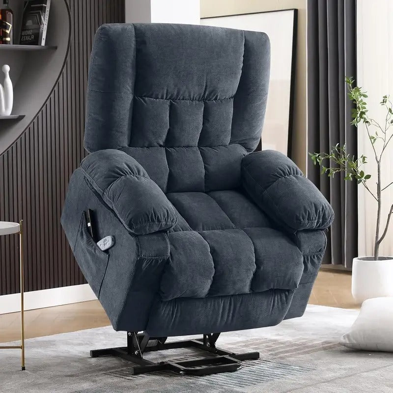 [Heat Massage Recliner] JONPONY Ergonomic Power Lift Recliner Chair - Heat & Massage, Infinite Positions, Side Pocket & USB Charging Port, Dark Blue Upholstery, Comfortable for Elderly, Reading, or Relaxing in Living Room